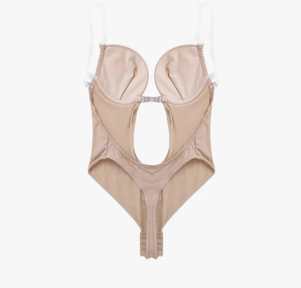 Women's U Plunge Clear Straps Bridal Shapewear Body Shaper Backless Bodysuit - Image 4