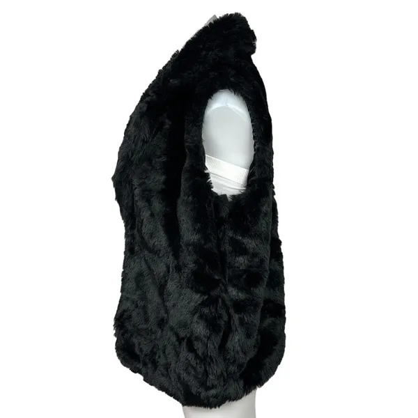 Forever 21 Women's Black Faux Fur Sleeveless Pocket Collar Vest Jacket Size S - Image 2