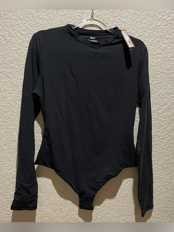 Skims Fits Everybody Long-Sleeve Crewneck Bodysuit Onyx Black Size XL NWT - Image 3