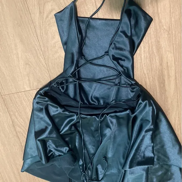 Satin Mini Dress in Deep Teal - Image 2