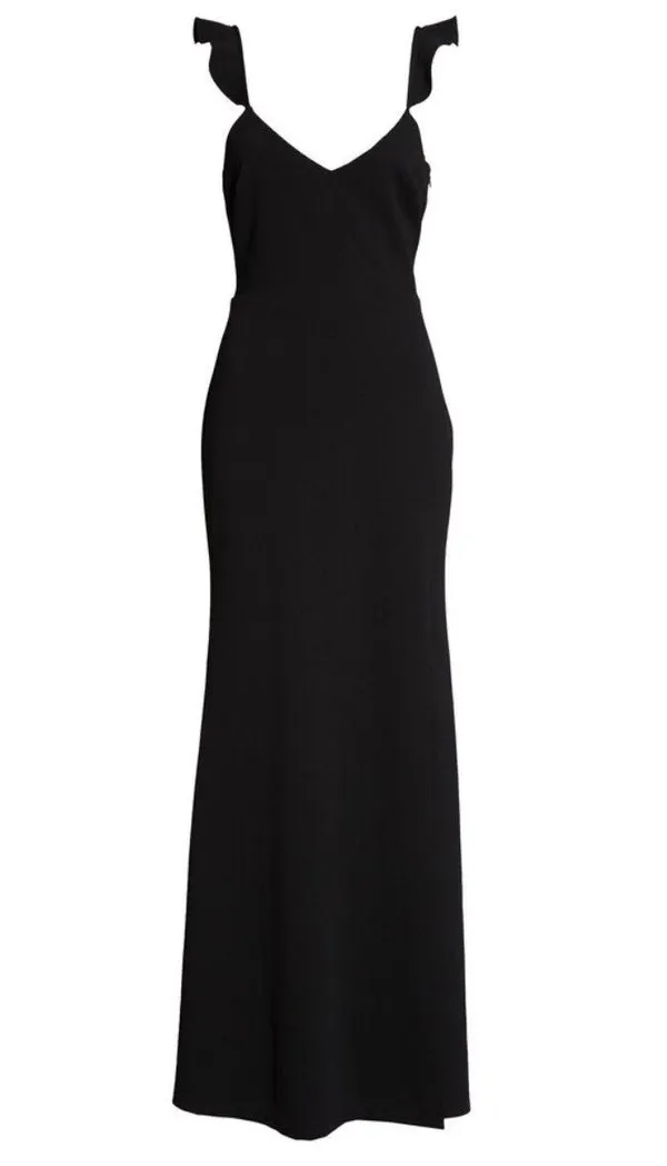 WAYF NWOT The Mina Ruffle Strap Gown In Black - Image 5
