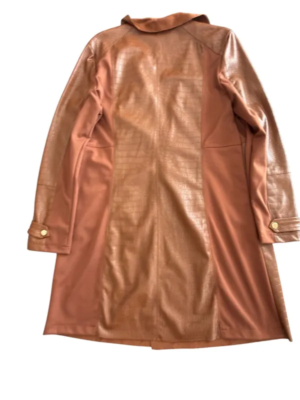 Marc New York by Andrew Marc Brown Croc-Embossed Open-Front Drape Jacket L - Image 3