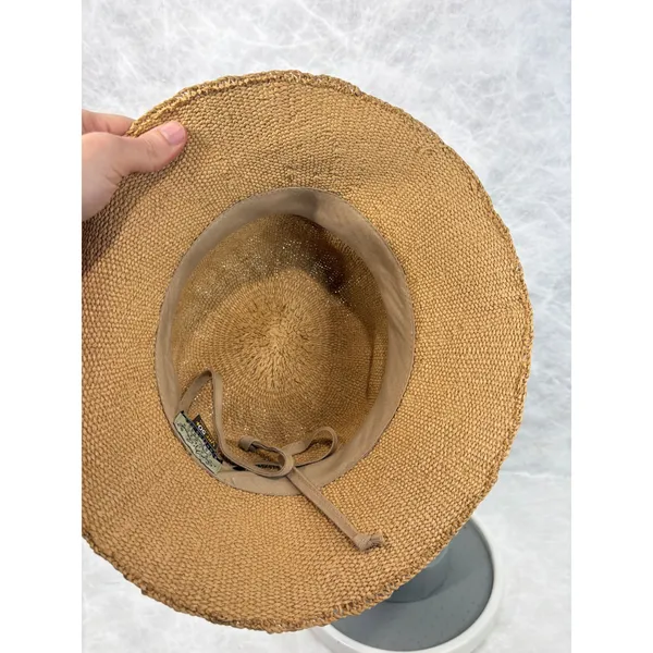 Sun N Sand Tan Woven Straw Bucket Hat UPF 50+ Wood Bead Band Adjustable - Image 6