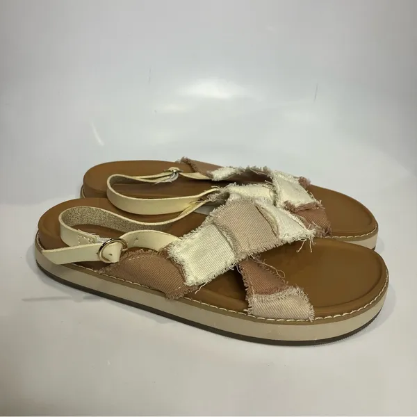 American Eagle patchwork criss‎ cross sandals white pink tan women’s size 9 - Image 2