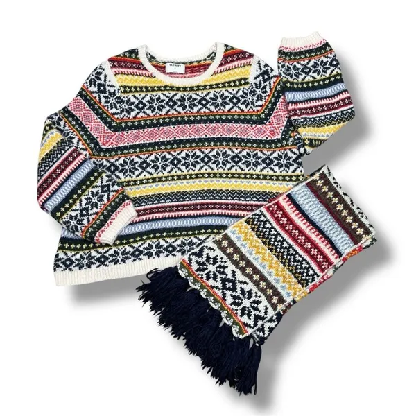 Old Navy Fair Isle Chunky Knit Sweater & Scarf White Multicolor‎ XXL - Image 16