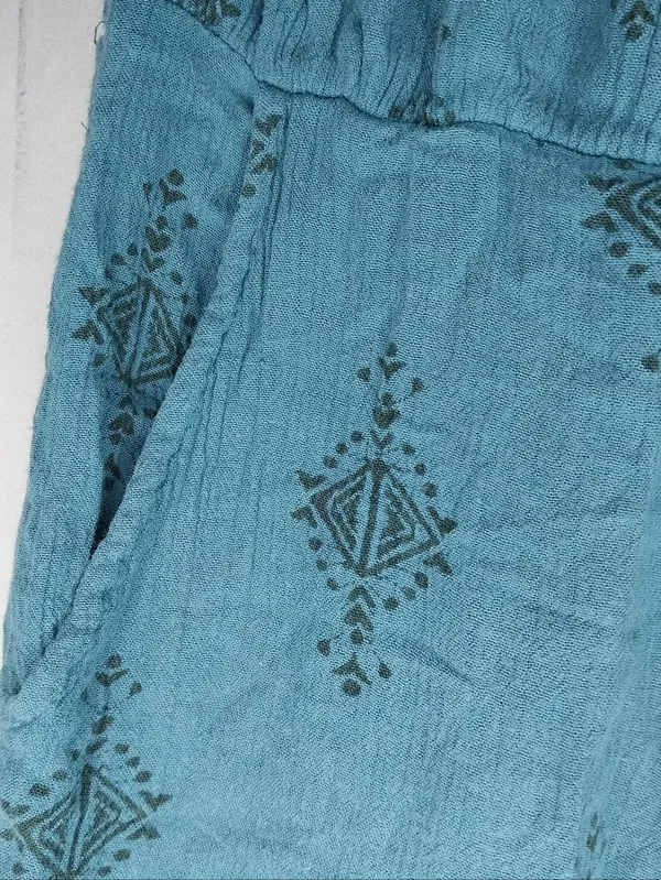 Free People Harem Teal Printed Elastic Waist Boho Hippie Festival Pants - Image 3