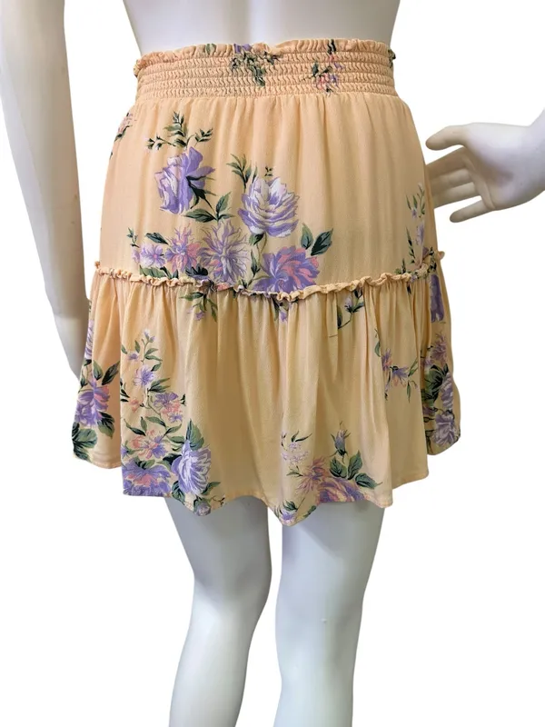 American Eagle Women's Peach Floral Tiered Skirt - Image 4