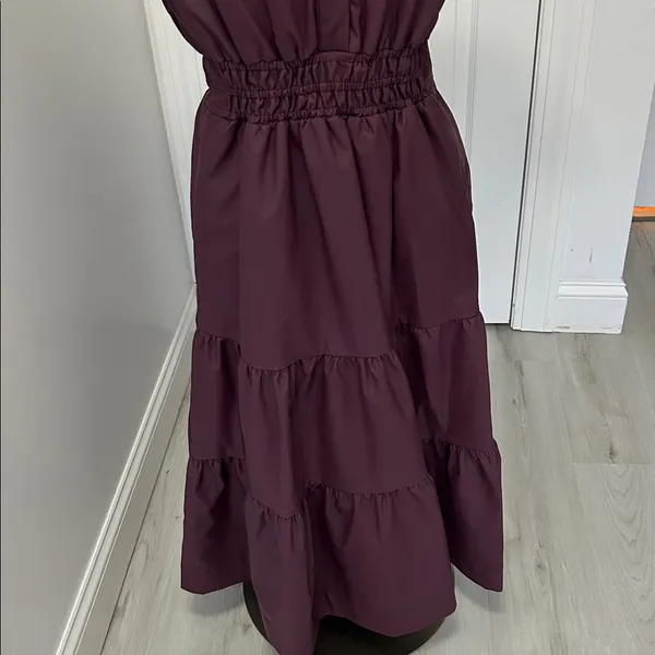 THML Maroon Faux Leather Tiered Maxi/Midi Dress - Image 6