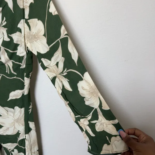 Mango MNG Women Green‎ Floral Midi Dress 10 Green Knot Front Resort Vacation - Image 5