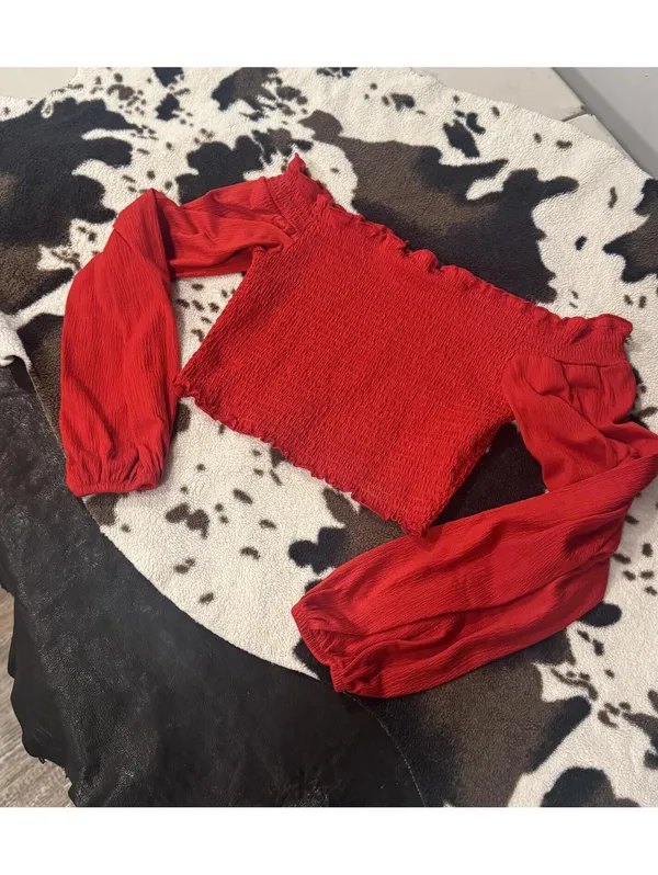 Women's Sexy Red Off-the-Shoulder Crop Top Size S - Image 2