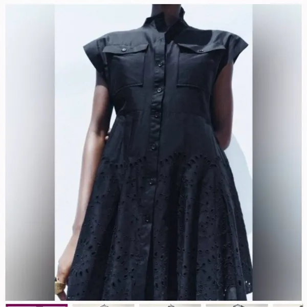 Zara Compare MINI DRESS M black EUC Black Mini Dress Eyelet Detail - Image 2
