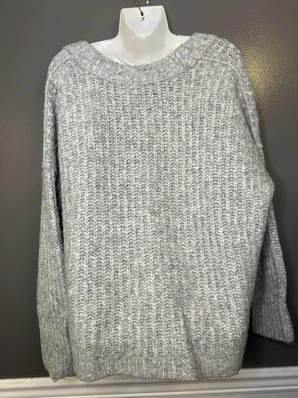 Free People Sweater Womens XS Gray Chunky Knit Oversized High Low Hem Pullover - Image 6