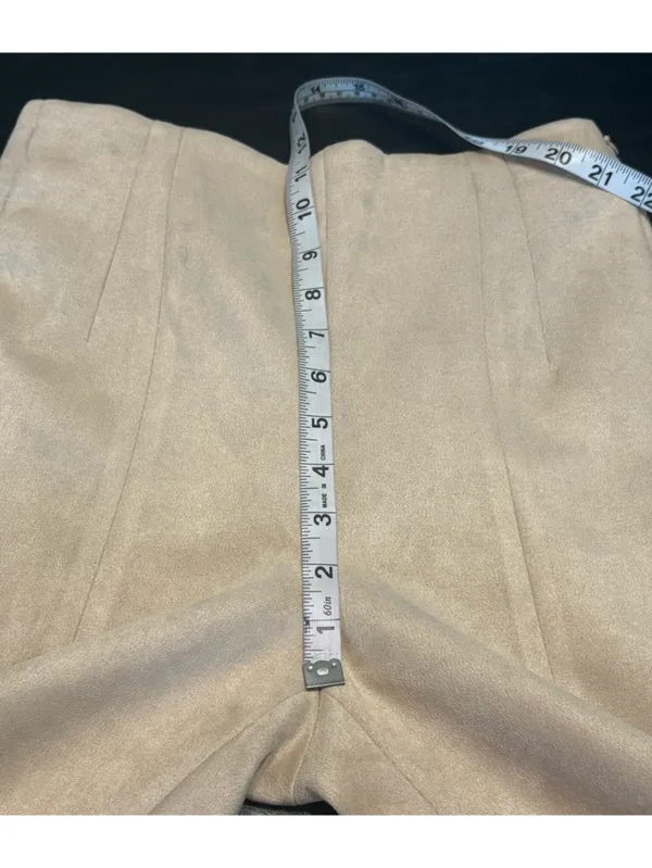 Zara Faux Suede High-Waist Leggings in Light Beige with Zip bottoms size Medium - Image 12