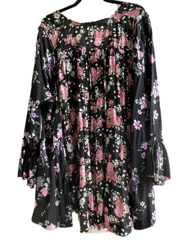 Nwt Free People Loretta Printed Tunic Floral Printed Blouse Black Combo - M - Image 8