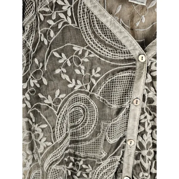 John Mark Womens Gray Sheer Embroidered Flare Sleeve Tunix‎ Top XL - Image 3