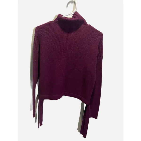 BCBGMAXAZRIA Mock Neck Sweater Womens XXS Purple Side Tie Knit Cropped Chic‎ - Image 2