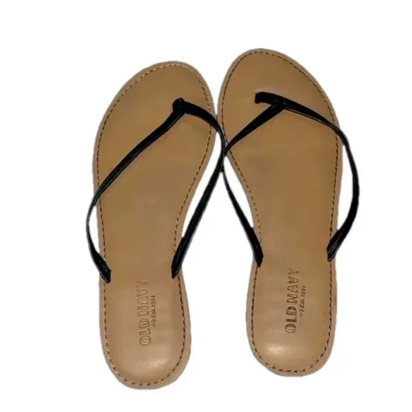 Flawed Old Navy thong sandals black tan pair size 8.5‎ vacation flats - Image 6