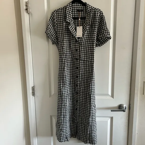 Quince Black and White Gingham Button-Front Midi Dress - Image 9
