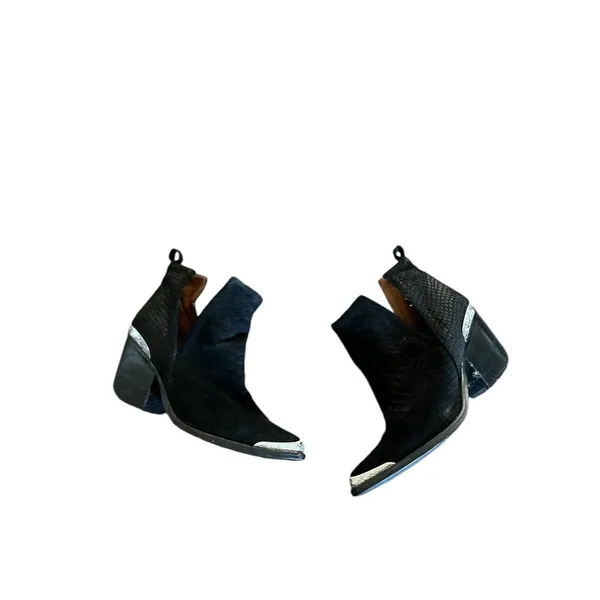 JEFFREY CAMPBELL Cromwell Suede Leather Black Western Ankle Boots Booties - Image 9