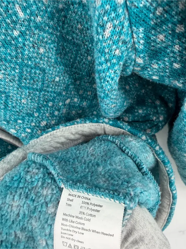 Prana Arka hooded fleece teal blue patterned full zip jacket women’s L outdoor - Image 3