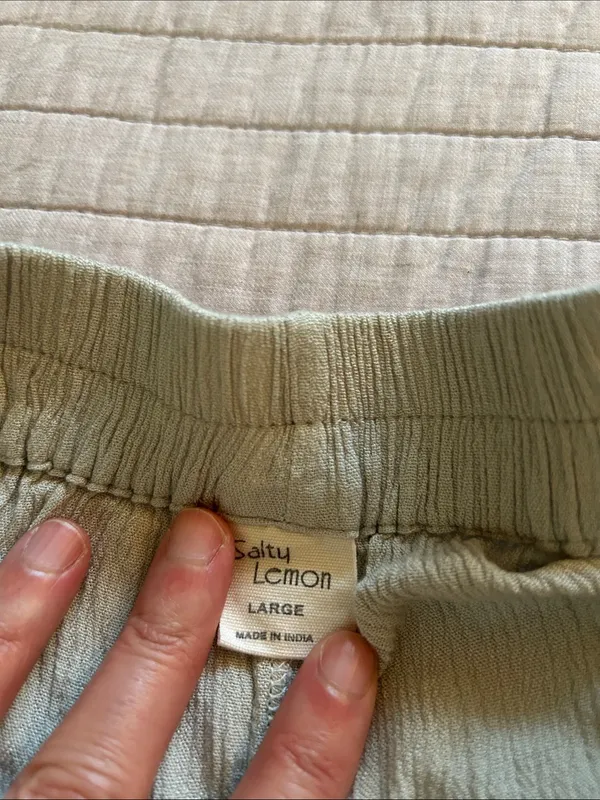 Anthropologie Salty lemon sea sage green pull on wide leg sheer beach boho pants L - Image 5