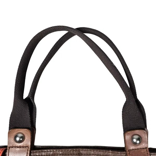 Fossil Key Per Quilted Brown‎ Leather Trim Tote Bag Key Charm - Image 13