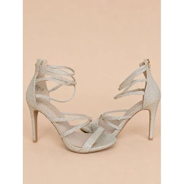 Dream Pairs Champagne Glitter Strappy Stiletto Size 8.5 Ankle Wrap Wedding Prom - Image 2