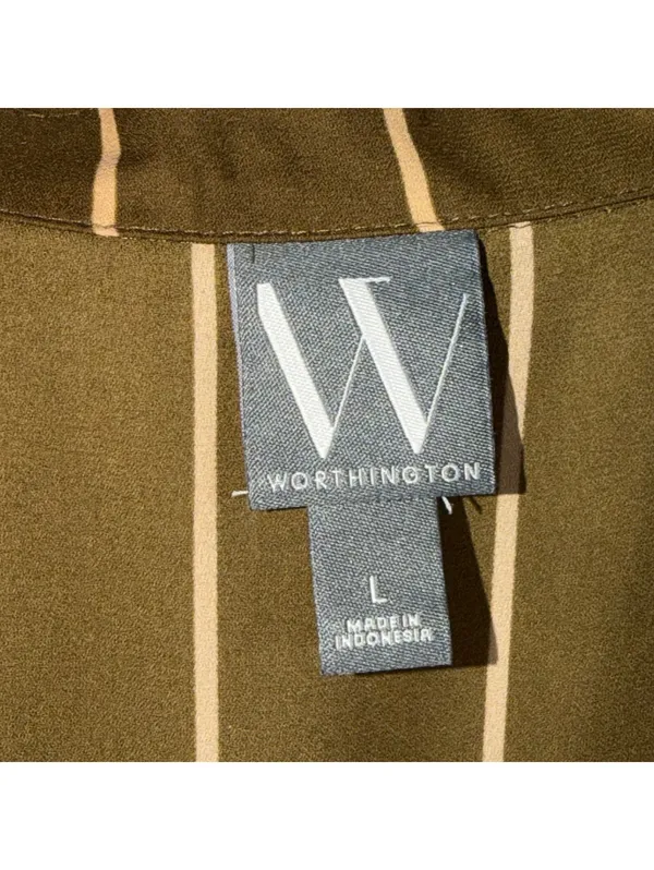 Worthington Striped Surplice Blouse Olive Tan Size L - Image 6