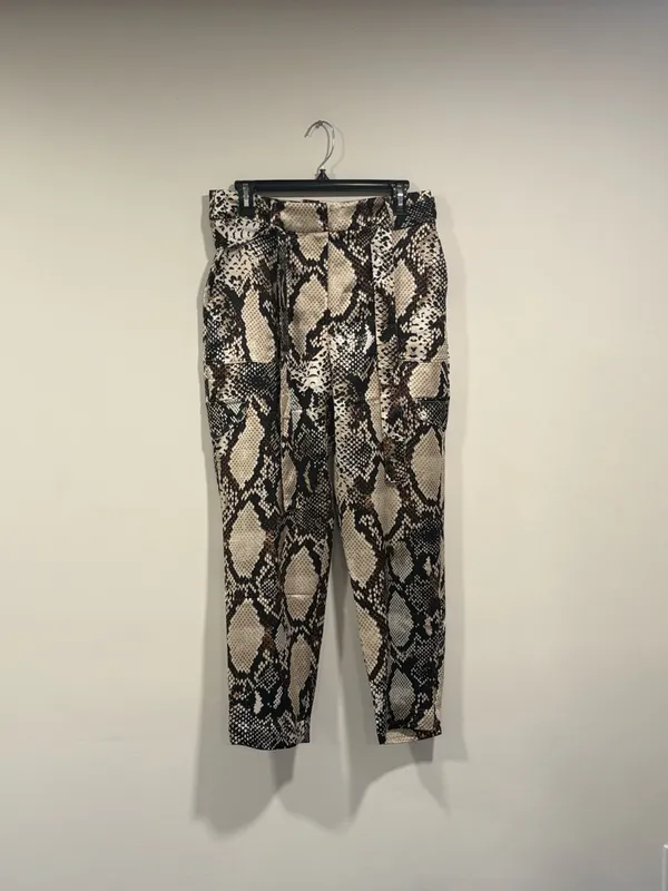 Express Snake-Print Paperbag Trousers in Beige, Black and Brown - Image 2