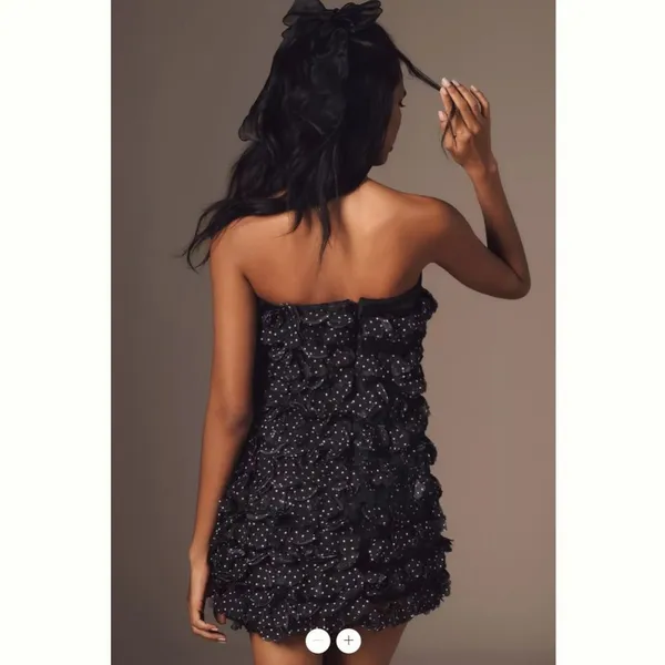Anthropologie Gathered Polka Dot Mini Dress - Image 4