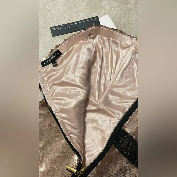 Baby Phat Womens Sz S Rose Gold Sequins Strapless Mini Dress - Image 7