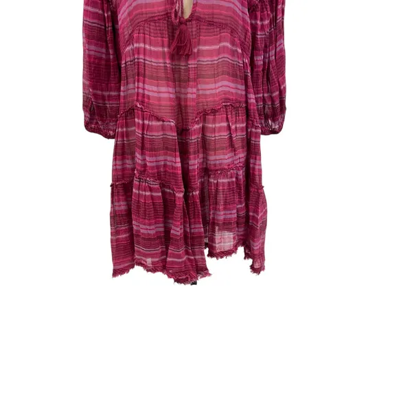 Free People Gianna Striped Tunic Dress Tasseled Pink‎ Size Small - Image 6