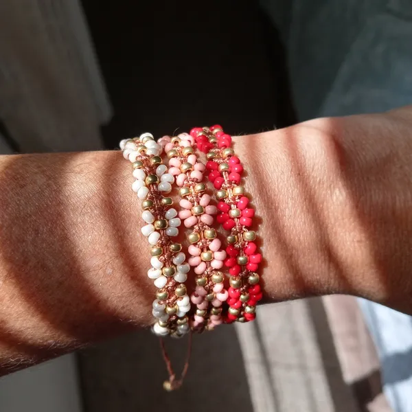 Bracelet Flower Hand Made Adjustable Red - Image 6