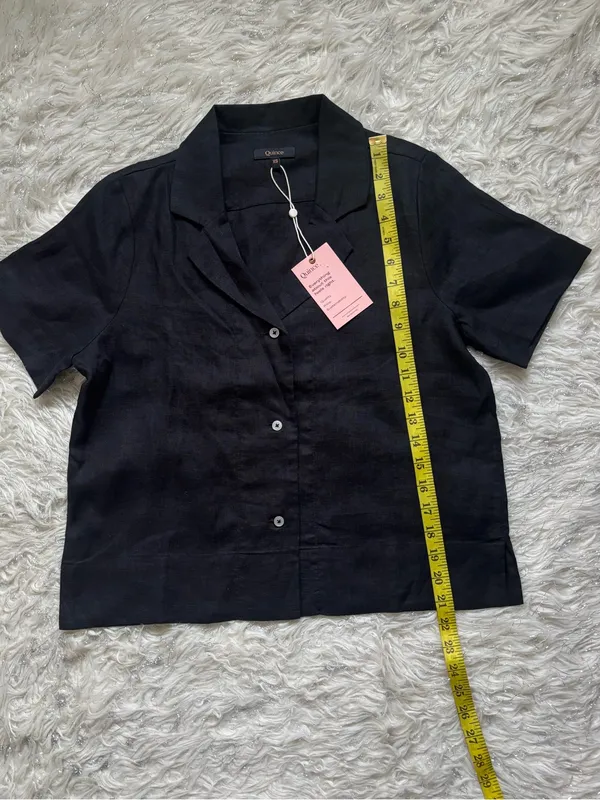 Quince 100% European Linen Black Women’s Short-Sleeve Button-Down Shirt Size XS - Image 6