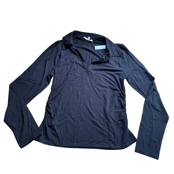 Madewell Large Black Side Cinch Long Sleeve Slim Fit Polo Top NS603 Minimalist - Image 2