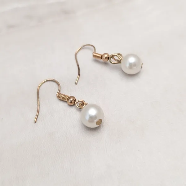 Vintage Faux Pearl Hook Dangle Earrings - Image 5