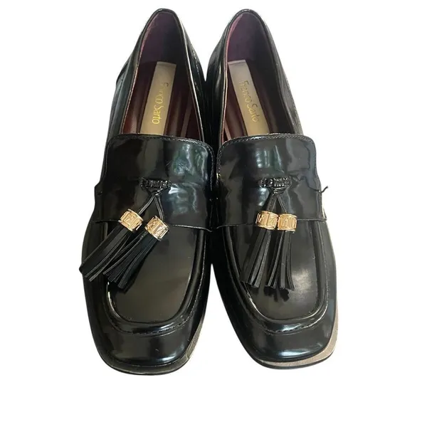 NWOB Franco Sorto Donna Block Heel Tassel Faux Patent leather Loafers Black 6M - Image 4