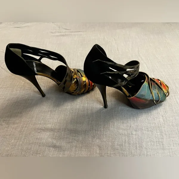 Pierre Hardy Strappy Blue Red Purple Copper Black Woven Peep Toe Heels - Image 4