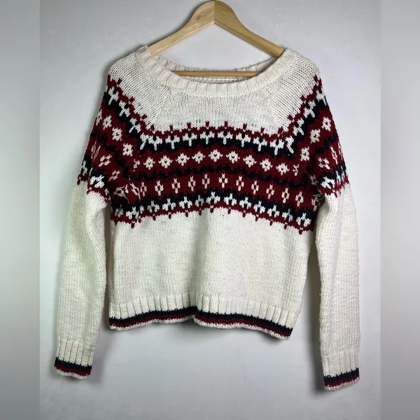 American Eagle Outfitters Women’s Large Fair Isle Chunky Knit Wool Blend Sweater - Image 2