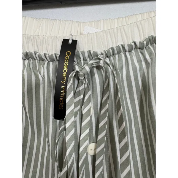 Gooseberry Intimates Le Boyfriend Unisex Long Pants Grey Stripe Poplin M NEW - Image 5