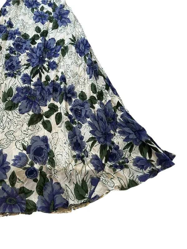 Vintage Floral Midi Dress Sequin Beaded 90s Y2K Feminine Cottagecore Party - Image 3