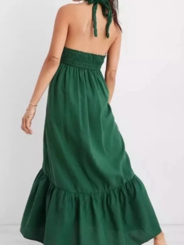 Aerie Ruffle Linen Lyocell Blend Midi Dress in Green Size Medium - Image 2
