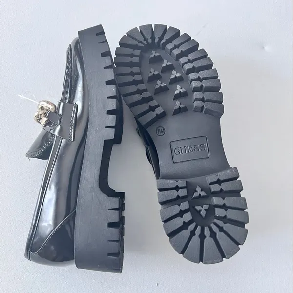 Guess Women's Hillford Shiny Black Faux Leather Platform Chunky Loafers Sz 7.5 - Image 8