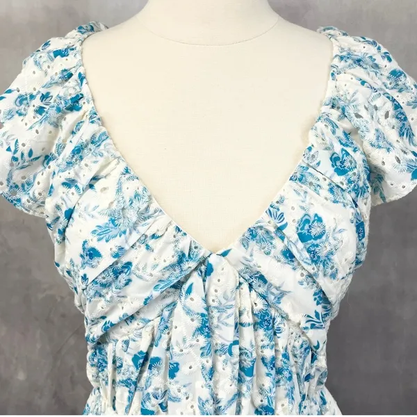 Lush Floral Eyelet Mini Dress Women Small Ruffle Cottage Romantic‎ Coquette - Image 2