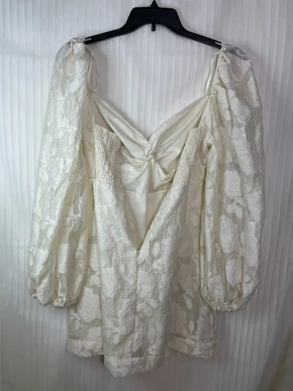 Mable XL Ivory Floral Jacquard Mini Dress Puff Sleeve Cottagecore Romantic - Image 11