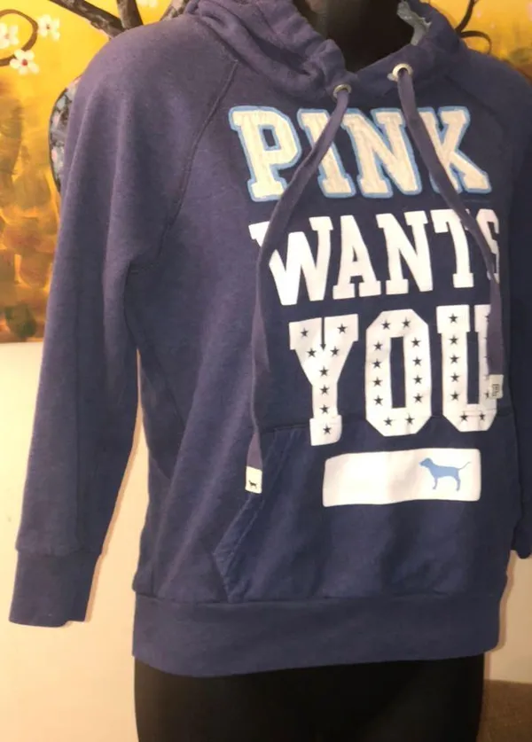 Pink Victoria’s Secrect Blue Hoodie - Image 3