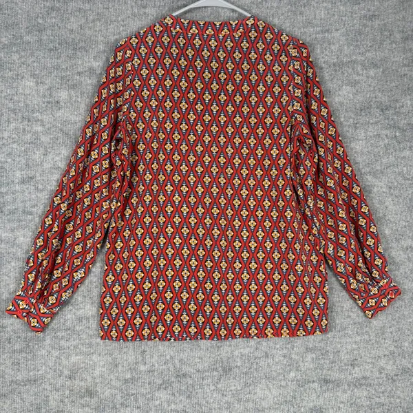 Kachel Size-2 Blouse Red Blue Geometric Diamond 100% Silk Smocked - Image 2