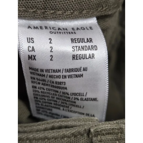 American Eagle Green Stovepipe Canvas Cuffed Straight Leg Pants Women's 2R - Image 4