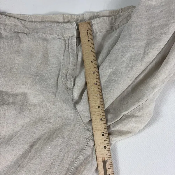 Eileen Fisher Pants Womens Large Beige Linen Cargo Wide Leg Pull On Cropped - Image 6