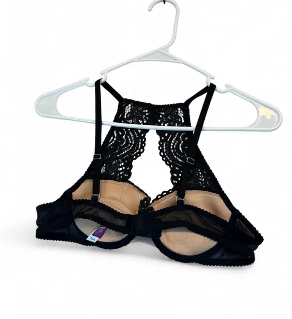 Adore Me black lace bra with floral embroidery, size 36A #lingerie #floral - Image 4